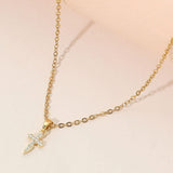 Stainless Steel Mini CZ Stone Pave Cross Pendant Necklace