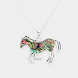 Abalone Embossed Metal Horse Pendant Necklace
