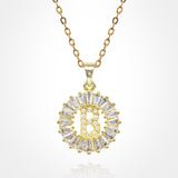-B- Stainless Steel CZ Stone Embellished Round Initial Monogram Pendant Necklace