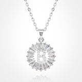 -B- Stainless Steel CZ Stone Embellished Round Initial Monogram Pendant Necklace