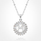 -M- Stainless Steel CZ Stone Embellished Round Initial Monogram Pendant Necklace