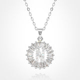 -N- Stainless Steel CZ Stone Embellished Round Initial Monogram Pendant Necklace