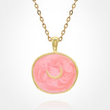 Stainless Steel Swirl Enamel Tilted Crescent Embossed Pendant Necklace