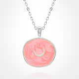 Stainless Steel Swirl Enamel Tilted Crescent Embossed Pendant Necklace