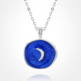 Stainless Steel Swirl Enamel Crescent Moon Embossed Pendant Necklace