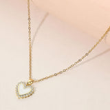 Stainless Steel CZ Trim Mother of Pearl Heart Pendant Necklace