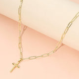 Stainless Steel Cross Pendant Paperclip Chain Necklace
