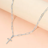 Stainless Steel Cross Pendant Paperclip Chain Necklace