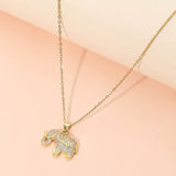 Stainless Steel CZ Stone Paved Elephant Charm Pendant Necklace