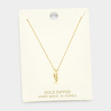 Gold Dipped Metal Fishbone Pendant Necklace