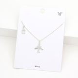 Brass Metal Airplane Suitcase Pendant Necklace