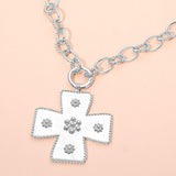 Floral Beaded Metal Cross Pendant Toggle Necklace