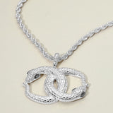 Bold Textured Metal Interlocking Snake Pendant Chunky Twisted Chain Necklace