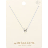 -H- White Gold Dipped Initial Monogram Metal Pendant Necklace