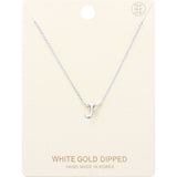 -J- White Gold Dipped Initial Monogram Metal Pendant Necklace
