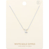 -L- White Gold Dipped Initial Monogram Metal Pendant Necklace