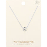 -R- White Gold Dipped Initial Monogram Metal Pendant Necklace
