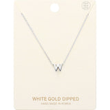 -W- White Gold Dipped Initial Monogram Metal Pendant Necklace