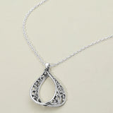 Antique Metal Filigree Ornate Open Teardrop Pendant Necklace