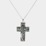 Leaf Vine Pointed Abalone Cross Pendant Necklace