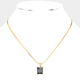 18K Gold Dipped Stainless Steel CZ Rectangle Pendant Necklace