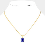 18K Gold Dipped Stainless Steel CZ Rectangle Pendant Necklace