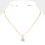 18K Gold Dipped Stainless Steel CZ Rectangle Pendant Necklace