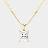18K Gold Dipped Stainless Steel CZ Rectangle Pendant Necklace