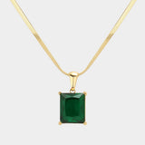 18K Gold Dipped Stainless Steel CZ Rectangle Pendant Necklace