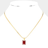 18K Gold Dipped Stainless Steel CZ Rectangle Pendant Necklace