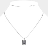 Stainless Steel CZ Rectangle Pendant Necklace