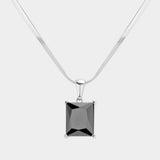 Stainless Steel CZ Rectangle Pendant Necklace