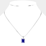 Stainless Steel CZ Rectangle Pendant Necklace