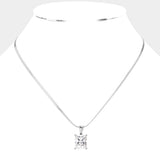 Stainless Steel CZ Rectangle Pendant Necklace