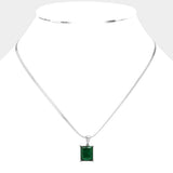 Stainless Steel CZ Rectangle Pendant Necklace
