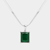 Stainless Steel CZ Rectangle Pendant Necklace