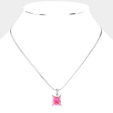 Stainless Steel CZ Rectangle Pendant Necklace
