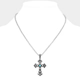 Natural Stone Pointed Western Cross Pendant Necklace