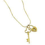 Stainless Steel Heart Lock Clover Key Pendant Necklace