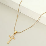 18K Gold Dipped Stainless Steel Stone Paved Cross Pendant Necklace