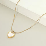 18K Gold Dipped Stainless Steel Mother of Pearl Heart Pendant Necklace