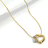 Stainless Steel Two Tone Double Open Heart Pendant Necklace