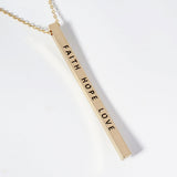 FAITH HOPE LOVE Brass Metal Bar Pendant Necklace
