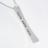FAITH HOPE LOVE Brass Metal Bar Pendant Necklace