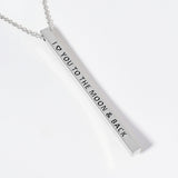 I Love You To The Moon & Back Brass Metal Bar Pendant Necklace
