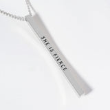 SHE IS FIERCE Brass Metal Bar Pendant Necklace