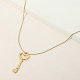 Stainless Steel Heart Key Pendant Snake Chain Necklace