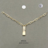 Brass Metal Stone Paved Bar Pendant Necklace