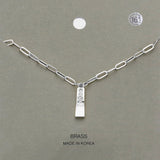 Brass Metal Stone Paved Bar Pendant Necklace