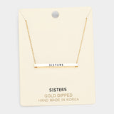 'Sisters' Horizontal Metal Bar Pendant Necklace